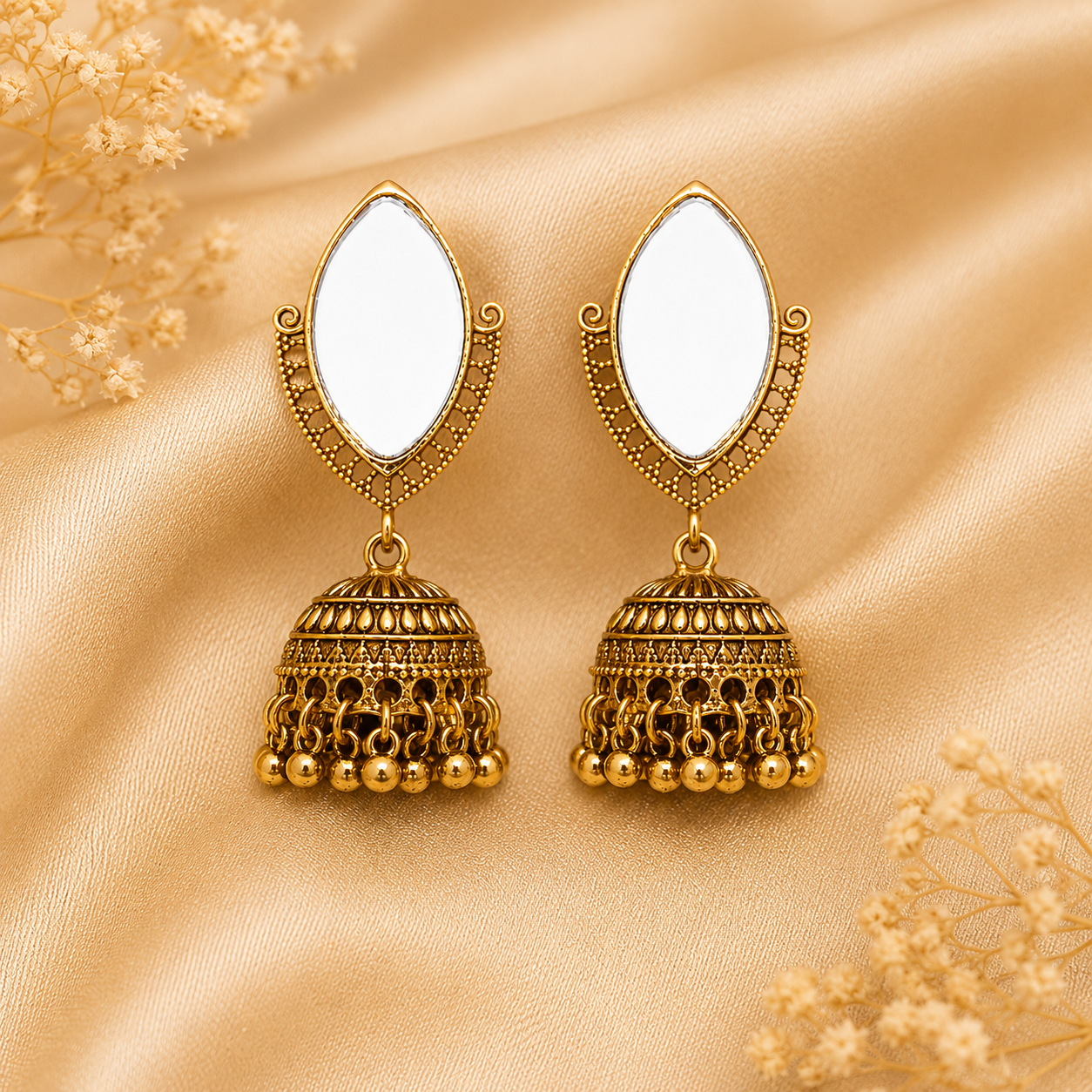 Mirror Traditional Jhumka Earrings