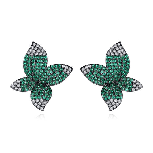 Flower Women Earrings Gun Black Fashion Jewelry Earrings CZ Stone Earrings