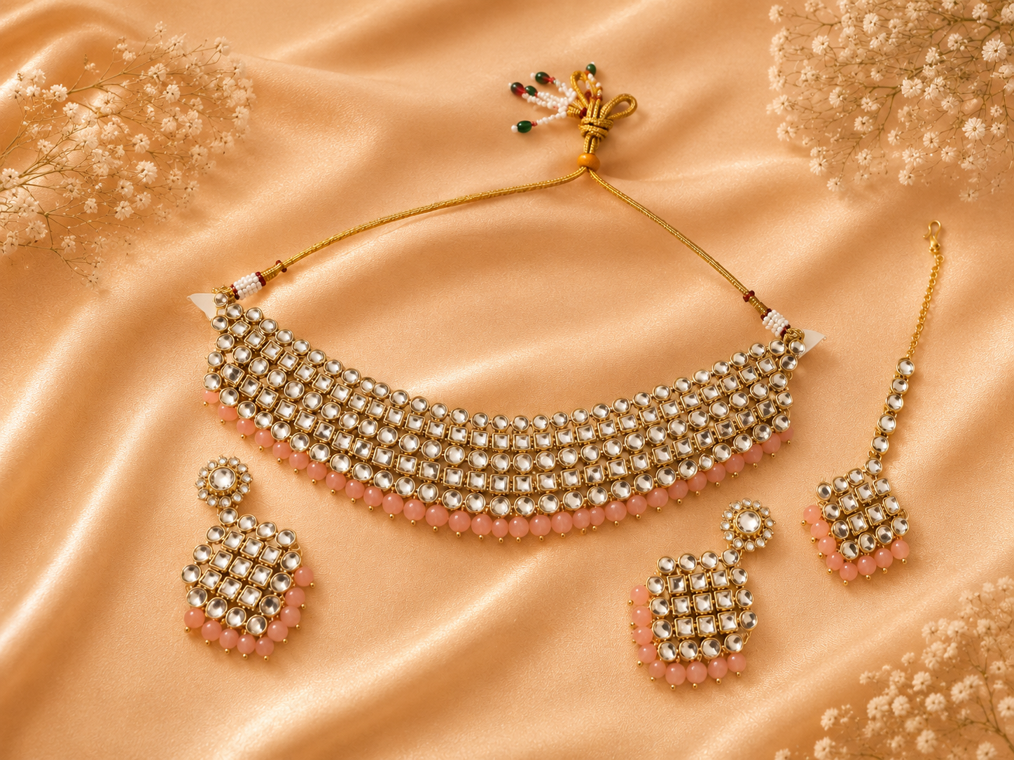Peach Kundan Choker Set